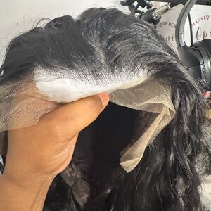 Stunning 28Human Hair Blend Lace Front Wig - Natural Black Curly/Wave